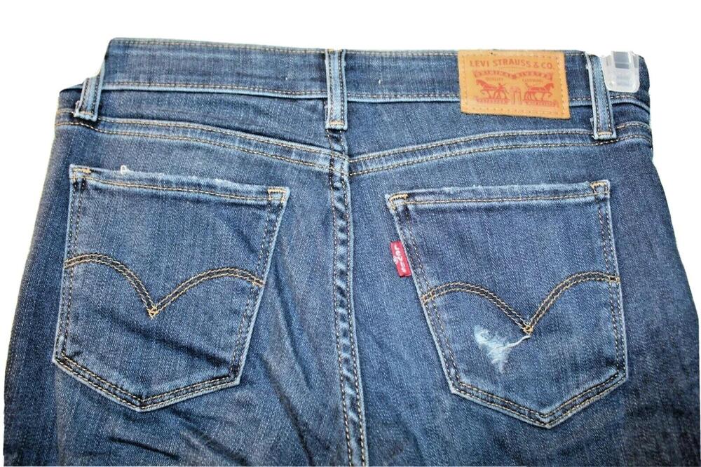 Levi's 711 Skinny Jeans Womens 25 Blue Distressed Mid Rise Denim Stretch Zip Fly